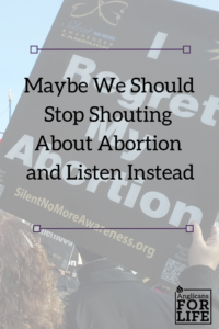 women shouting and listening abortion blog post