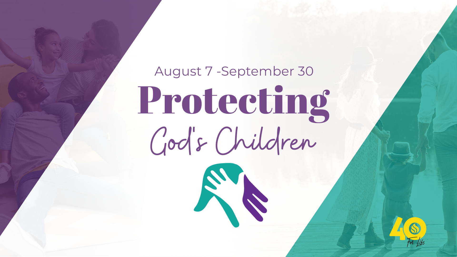 Protecting God's Children logo slate with three hands coming together to form one hand.