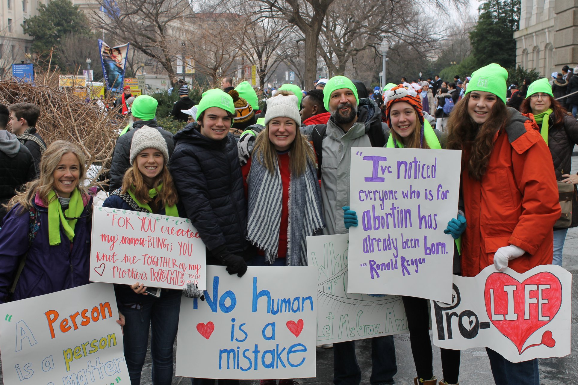 Students holding pro-life signs at the March for Life