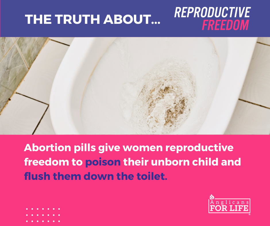 Abortion pills given women reproductive freedom to poison their unborn child and flush them down the toilet.